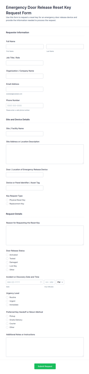 Emergency Door Release Reset Key Request Form Template
