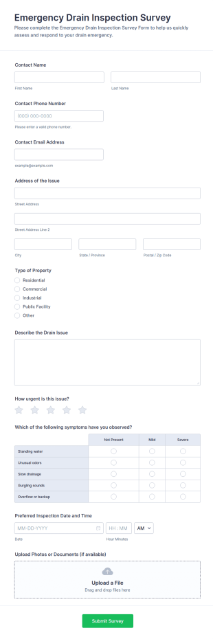 Emergency Drain Inspection Survey Form Template