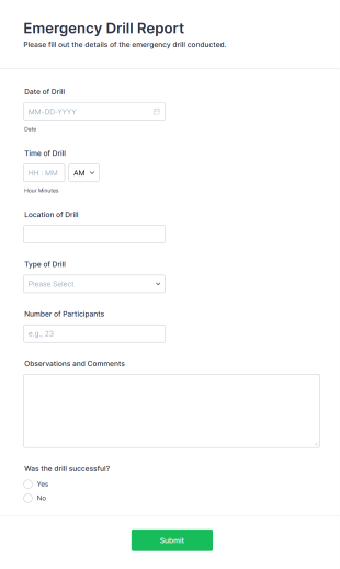 Emergency Drill Report Form Template