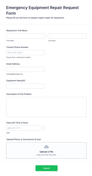 Emergency Equipment Repair Request Form Template