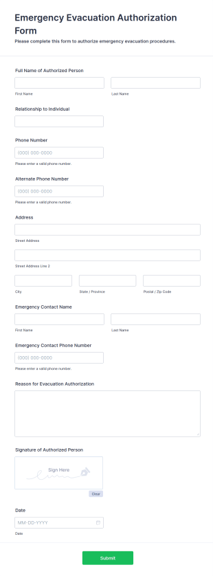Emergency Evacuation Authorization Form Template
