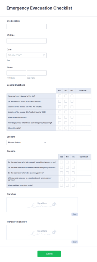 Emergency Evacuation Checklist Form Template