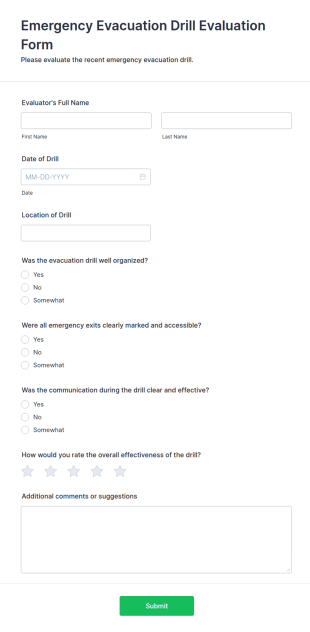 Emergency Evacuation Drill Evaluation Form Template