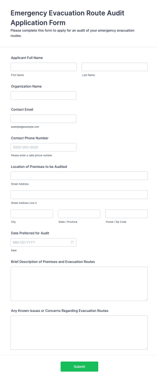 Emergency Evacuation Route Audit Application Form Template