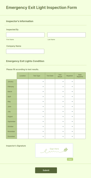 Emergency Exit Light Inspection Form Template
