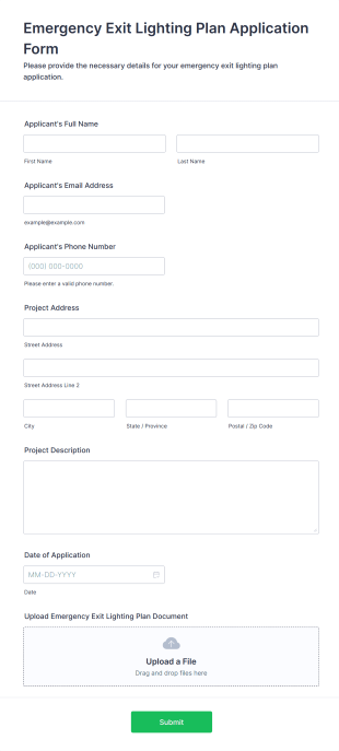Emergency Exit Lighting Plan Application Form Template