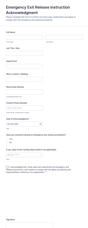 Emergency Exit Release Instruction Acknowledgment Form Template
