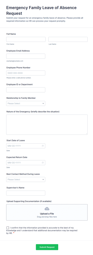Emergency Family Leave Of Absence Request Form Template
