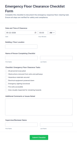 Emergency Floor Clearance Checklist Form Template