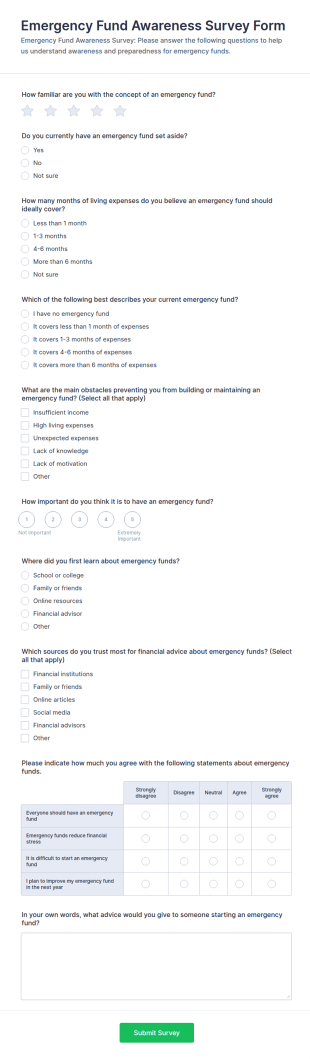 Emergency Fund Awareness Survey Form Template