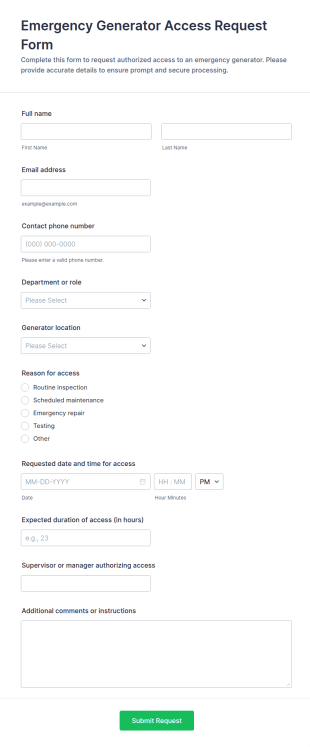 Emergency Generator Access Request Form Template