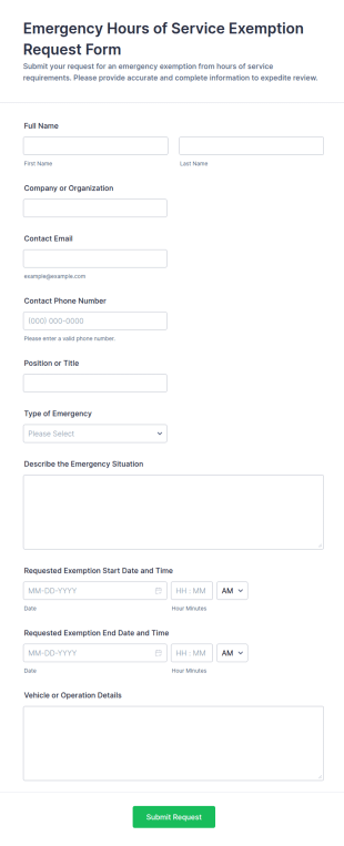 Emergency Hours Of Service Exemption Request Form Template
