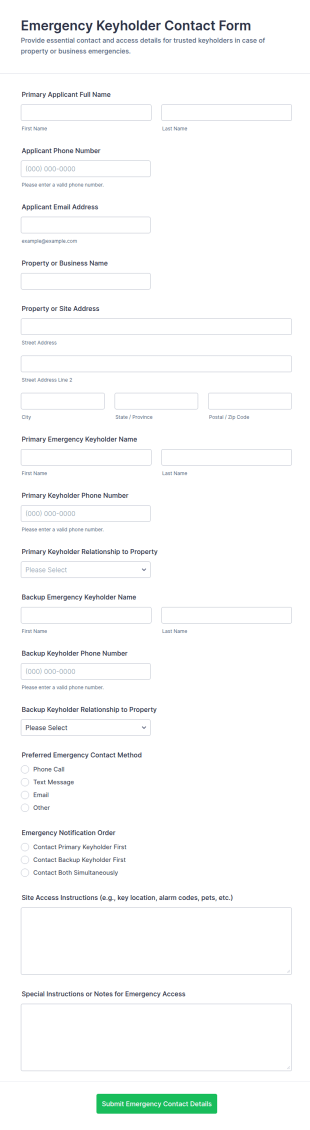 Emergency Keyholder Contact Form Template