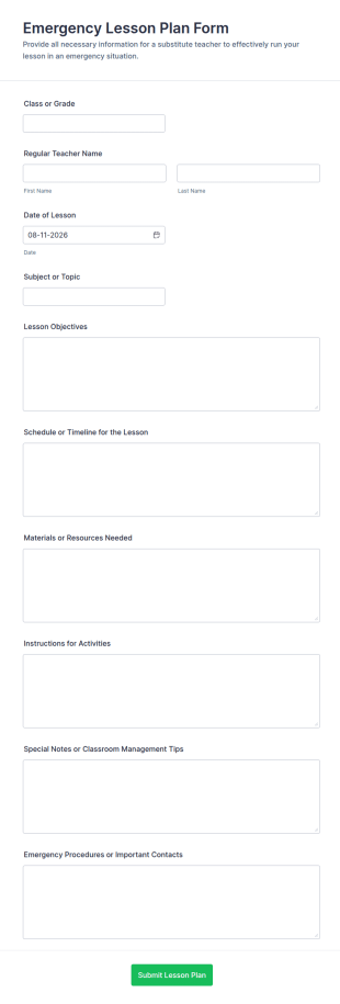 Emergency Lesson Plan Form Template