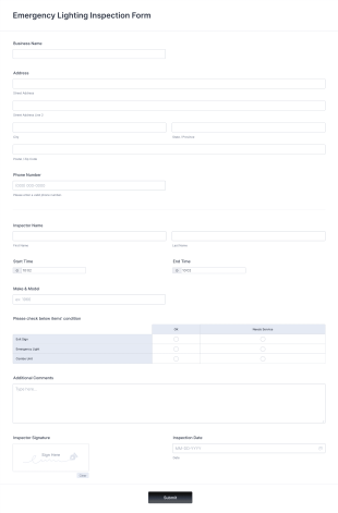 Emergency Lighting Inspection Form Template