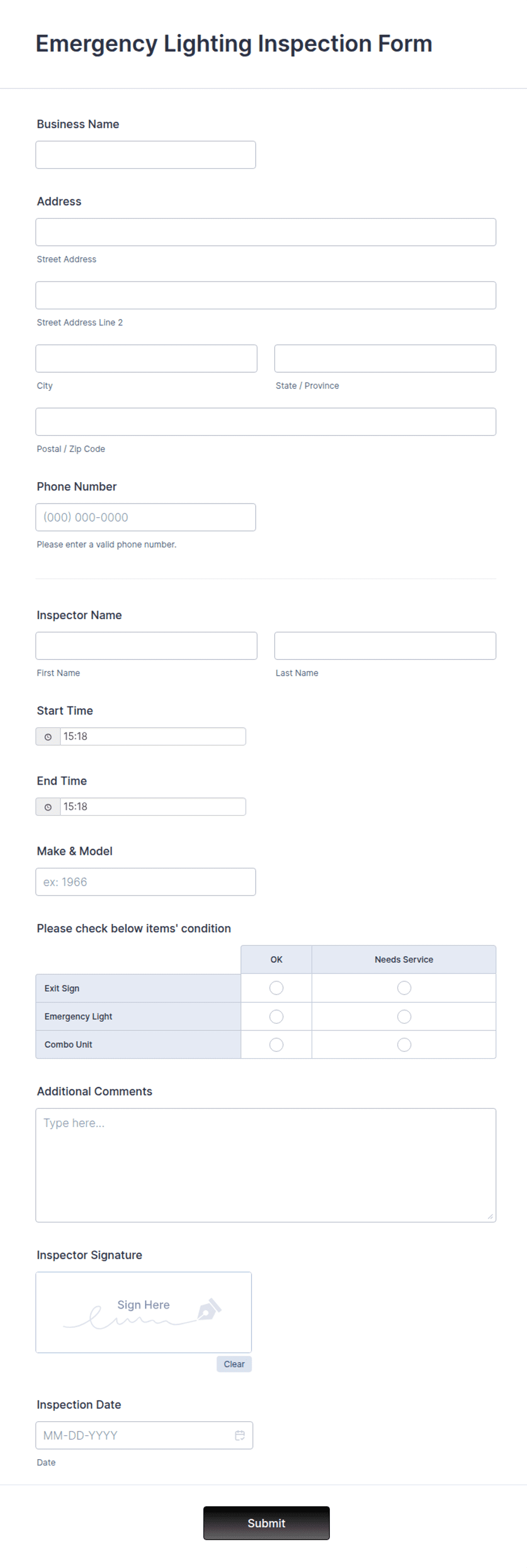 Emergency Lighting Inspection Form Template | Jotform