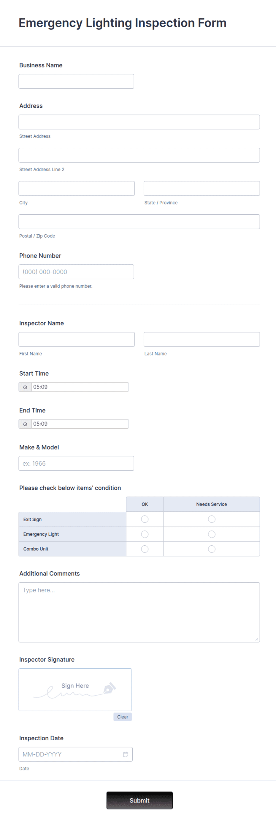 Light Testing Form Emergency Lighting Inspection Form Template | Jotform