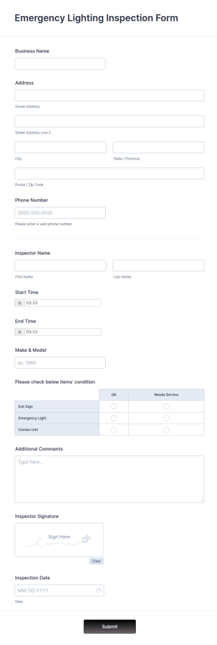 Emergency Lighting Inspection Form Template
