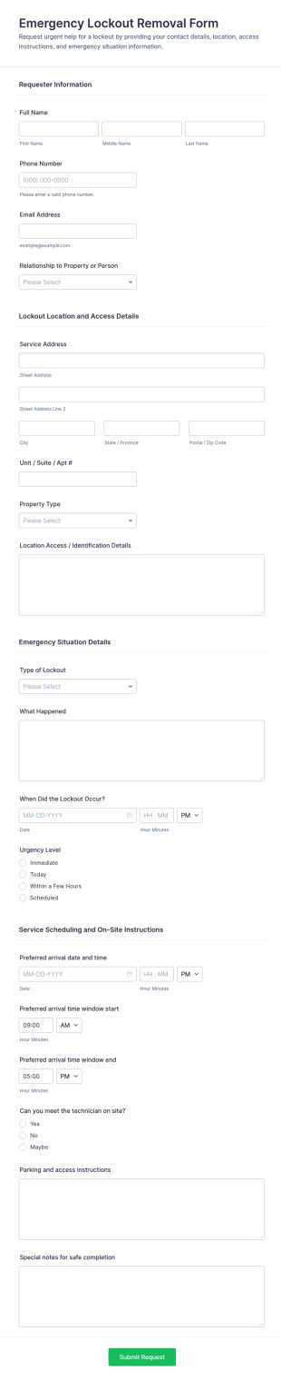 Emergency Lockout Removal Form Template