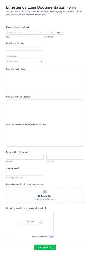 Emergency Loss Documentation Form Template