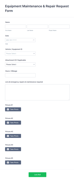 Vehicle Maintenance And Repair Request Form Template