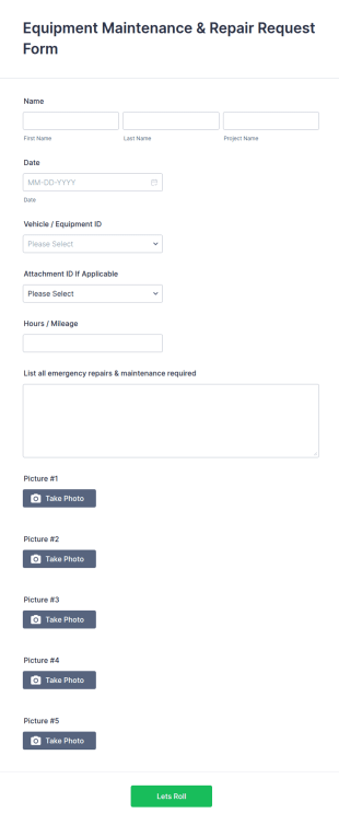Vehicle Maintenance And Repair Request Form Template