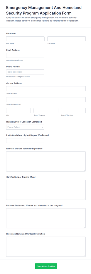 Emergency Management And Homeland Security Program Application Form Template