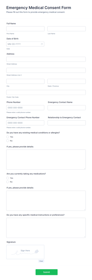 Emergency Medical Consent Form Template