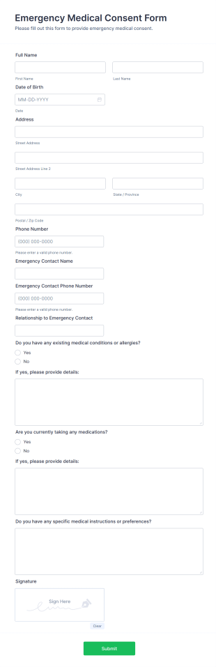 Emergency Medical Consent Form Template