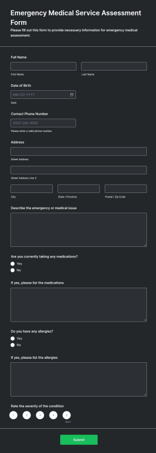 Emergency Medical Service Assessment Form Template