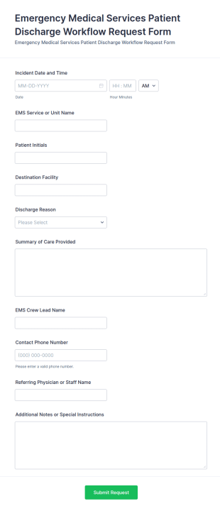Emergency Medical Services Patient Discharge Workflow Request Form Template