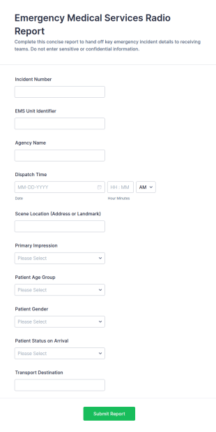 Emergency Medical Services Radio Report Form Template