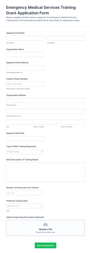 Emergency Medical Services Training Grant Application Form Template
