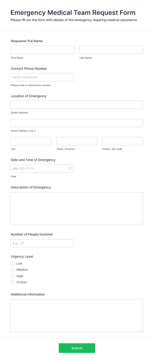 Emergency Medical Team Request Form Template