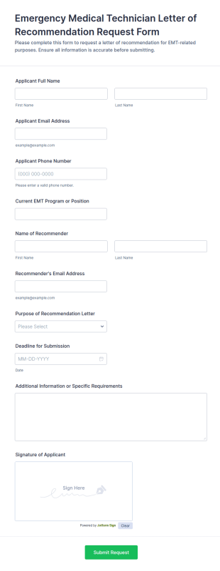 Emergency Medical Technician Letter Of Recommendation Request Form Template