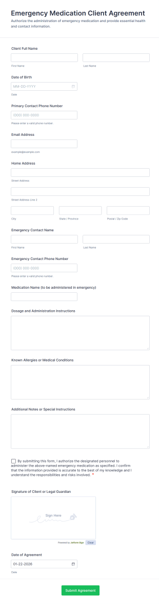 Emergency Medication Client Agreement Form Template