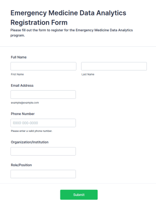 Emergency Medicine Data Analytics Registration Form Template