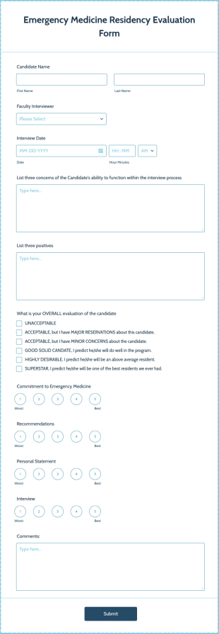 Emergency Medicine Residency Evaluation Form Template