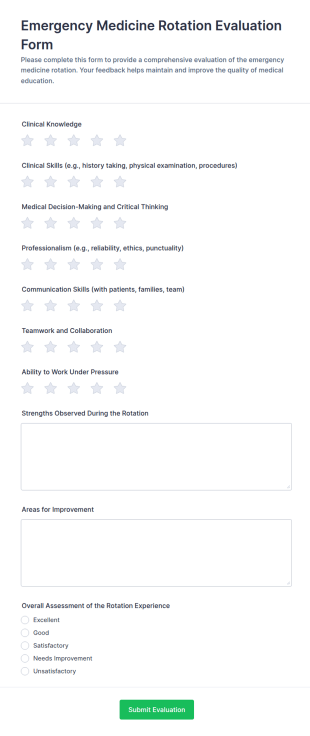 Emergency Medicine Rotation Evaluation Form Template