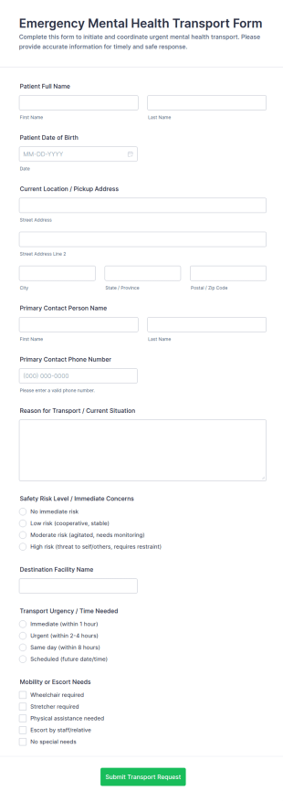 Emergency Mental Health Transport Form Template