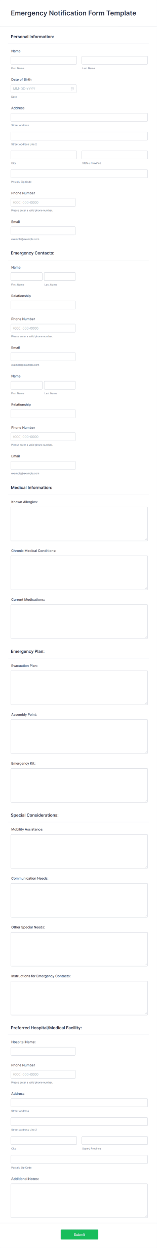 Emergency Notification Form Template