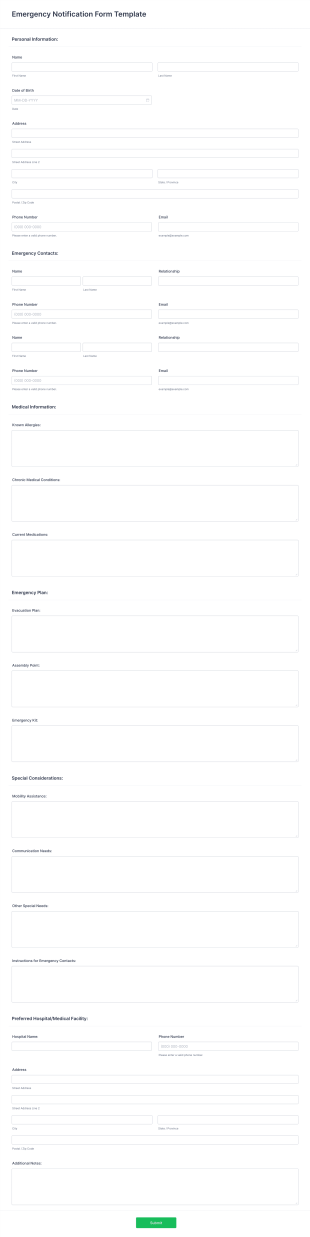Emergency Notification Form Template