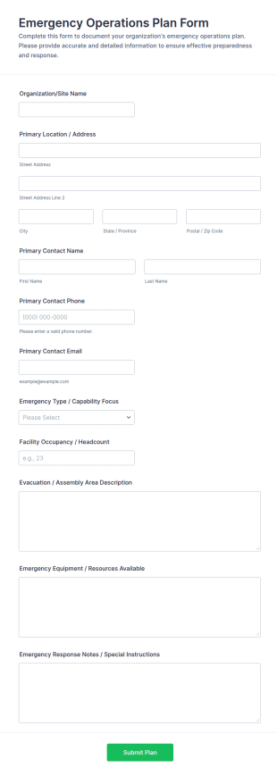 Emergency Operations Plan Form Template