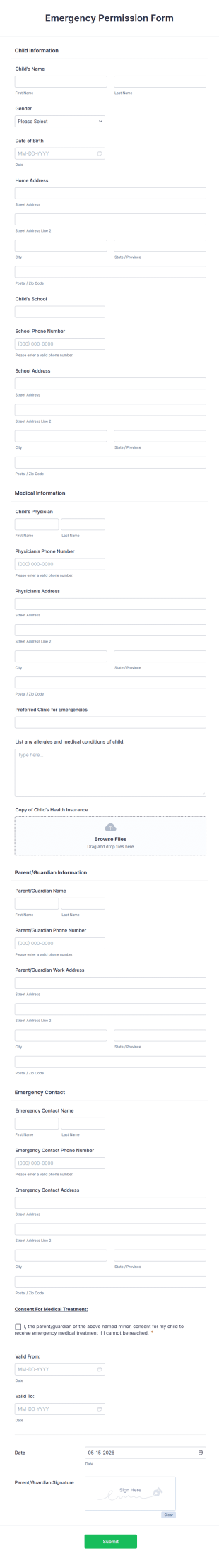 Emergency Permission Form Template