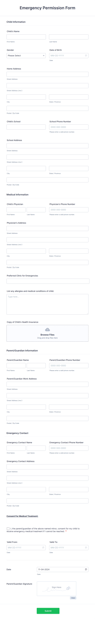 Emergency Permission Form Template