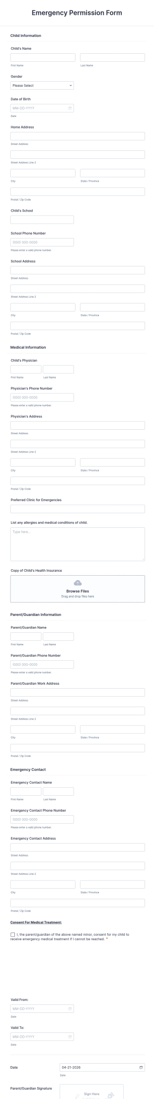 Emergency Permission Form Template