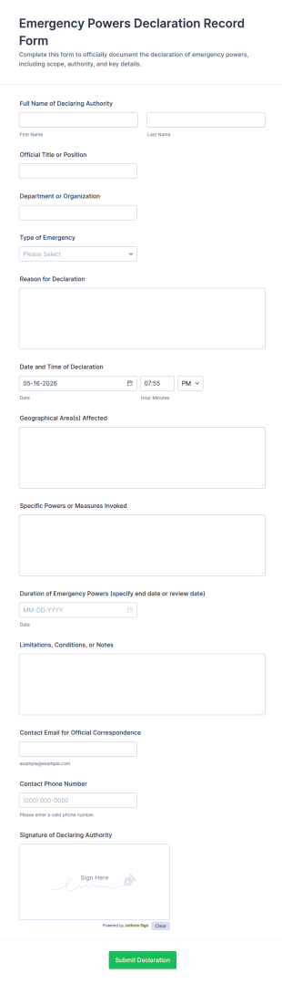 Emergency Powers Declaration Record Form Template
