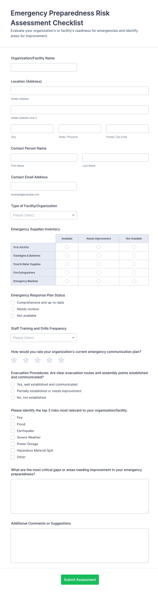 Emergency Preparedness Risk Assessment Checklist Form Template