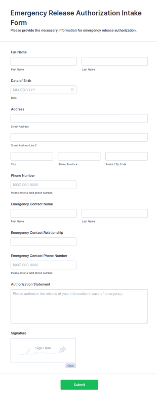 Emergency Release Authorization Intake Form Template