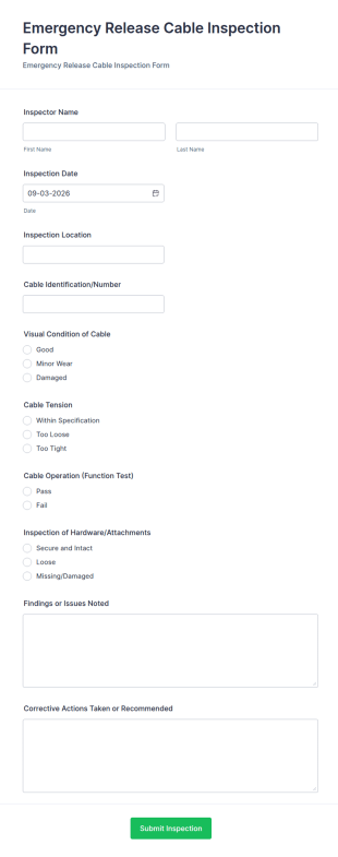 Emergency Release Cable Inspection Form Template